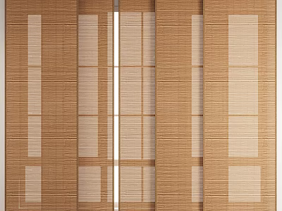 Natural Brown Bamboo Blinds With Vertical Striped Design For Window Decoration 3d model