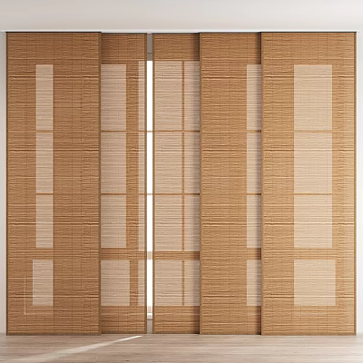 Natural Brown Bamboo Blinds With Vertical Striped Design For Window Decoration 3d model