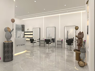 Modern Hair Beauty Salon Interior With Styling Chairs Mirrors And Elegant Lighting Design 3d model