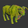 Black Bull With Rough Textured Body And Decorative Horns Red Patch Artistic Model