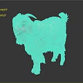 White Goat With Long Hair Horns And Blue Collar Standing On Dark Background
