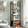 Modern Bookshelf With Wooden Shelves Metal Frame Books Photo Frames And Decorative Items