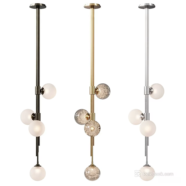 Modern Chandeliers With Black Gold Silver Rods And Transparent White Spherical Bulbs 3d model 