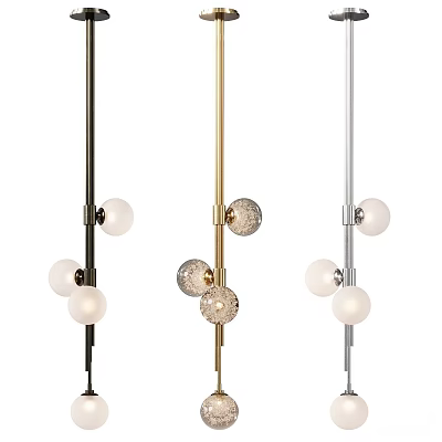 Modern Chandeliers With Black Gold Silver Rods And Transparent White Spherical Bulbs 3d model