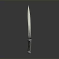 Ancient Decorative Knife With Long Sharp Blade And Ornate Handle Standing Upright