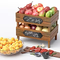Two Tiered Wooden Crate With Assorted Fruits Pears Apples And Bowl Of Apricots