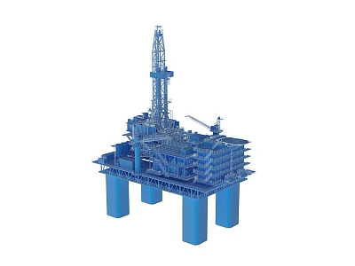 Blue Offshore Oil Drilling Platform With Drilling Rig And Support Columns 3d model