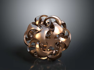 Copper Colored Metal Sphere Decorative Ornament With Intertwined Ring Structures And Smooth Shiny Surface 3d model
