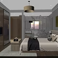 Modern Hotel Guest Room Interior Featuring Comfortable Bed Wall Art And Wooden Decor