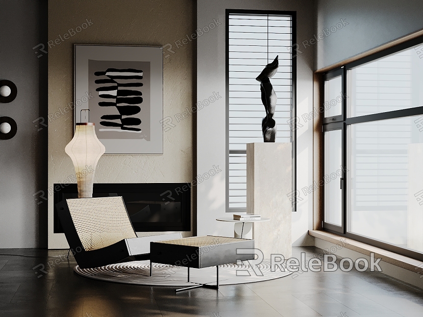 Leisure chair, side table, carpet, floor lamp, hanging picture model