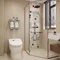 Modern Bathroom Interior With Smart Toilet Glass Shower And Marble Sink Mirror