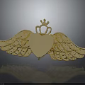 Golden Heart Shaped Brooch With Crown And Wings Encrusted With Diamonds Fashion Accessory