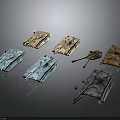 Various Colored Military Vehicle Models With Camouflage Paint And Detailed Cannon Barrels