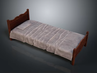 Wooden Bed Frame With Headboard Footboard Light Colored Sheet And Pillow 3d model