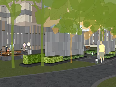 Garden Landscape Design With Lush Trees Green Hedges And Paved Walkway For Outdoor Activities 3d model