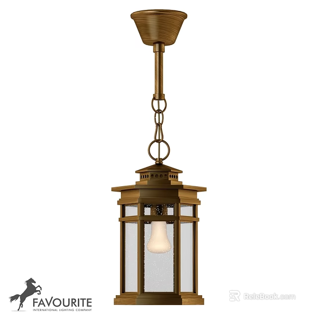 Vintage Bronze Pendant Light With Glass Shade And Decorative Chain Design 3d model 