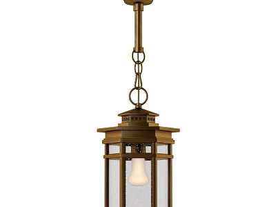 Vintage Bronze Pendant Light With Glass Shade And Decorative Chain Design 3d model