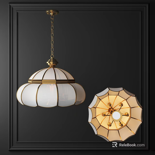 Vintage Gold And White Glass Round Chandelier For Dark Wall Interior Decoration 3d model 