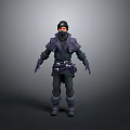 Game Character in Dark Outfit with Cap Mask Belt Gloves Standing Pose