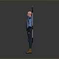 3D Character's Handheld Weapon With Blue Uniform Yellow Arm Guard And Black Gloves