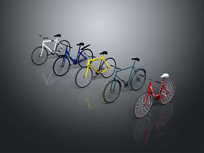 Colorful Modern Bicycles In Assorted Colors On Display With Sleek Design 3d model