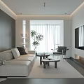 Modern Living Room Interior With White Sofa Coffee Table And Floor To Ceiling Windows