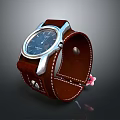 Stylish Brown Leather Strap Watch With Blue Dial And Silver Case