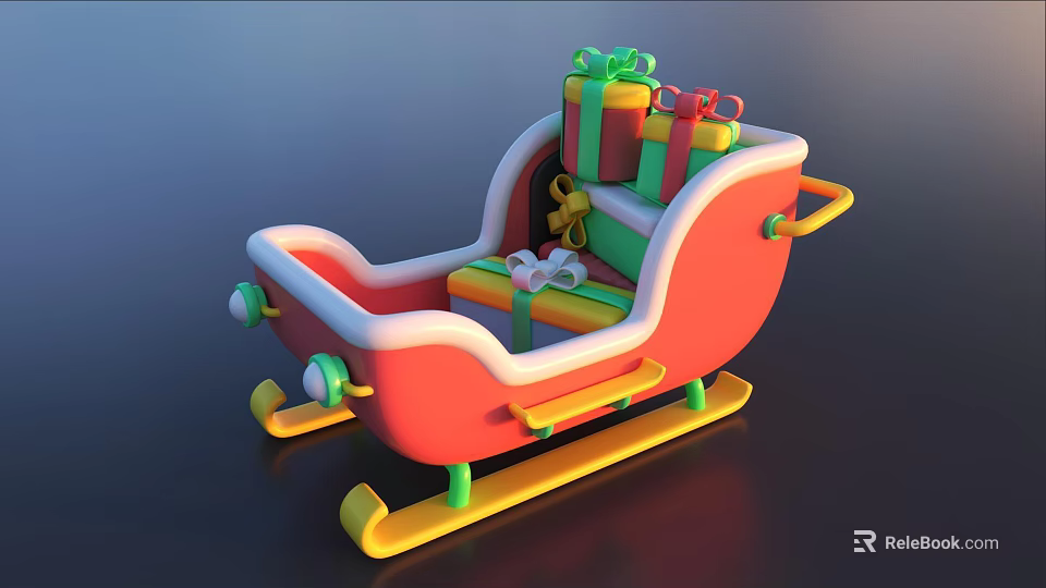 Festive Red Christmas Sleigh Decorated With Colorful Gift Boxes And Ribbons 3d model 