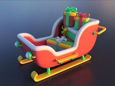 Festive Red Christmas Sleigh Decorated With Colorful Gift Boxes And Ribbons 3d model