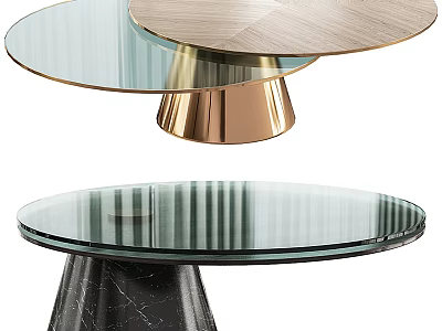 Round Glass Coffee Tables With Brushed Metal And Marble Pedestal Bases Modern Design 3d model