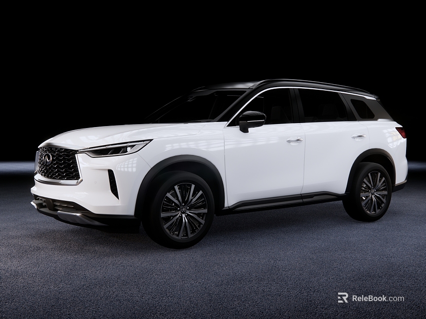 White Infiniti SUV With Sleek Design And Black Accents On Gray Floor 3d model 