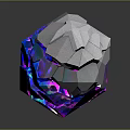 Abstract Geometric Sculpture With Colorful Iridescent Transparent Sections And Silver Metallic Surface