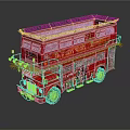 Red Vintage Double Decker Bus With Graffiti Decorations And Top Structure