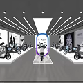 Yadea Electric Scooter Showroom Interior with Neatly Arranged Vehicles and Modern Lighting