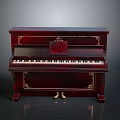 Classical Style Dark Red Piano With Golden Decorations And Exquisite Home Living Design