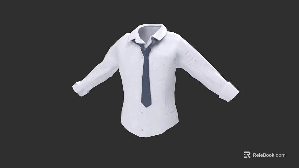 Stylish White Long Sleeve Shirt With Blue Tie And Collar Design 3d model 