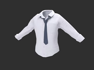Stylish White Long Sleeve Shirt With Blue Tie And Collar Design 3d model