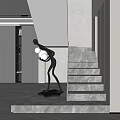 Marble Stairs In Modern Interior With Human Shaped Sculpture Lamp