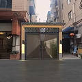 Traditional Entrance Gate With Lattice Design And Illuminated Sides In Urban Alleyway