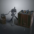 Military Machine Gun On Tripod Stand With Storage Cases And Accessories