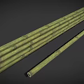 Green Bamboo Poles With Nodes Textured Surface And Holes In Natural Condition