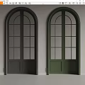 Elegant Black And Green Arched Doors With Classic Glass Panes Design