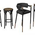 Modern Black Bar Stools With Rattan Design Backrest And Wooden Legs