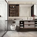 Modern Bathroom Interior Design With Marble Shower Vanity Mirror And Storage Cabinets 3d model