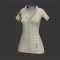 White Short Sleeve Top With Pink Trim V neck And Pockets Waffle Knit Design 3d model
