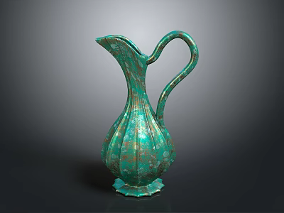 Elegant Green Patina Pitcher With Curved Handle And Decorative Base For Daily Household Use 3d model