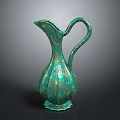 Elegant Green Patina Pitcher With Curved Handle And Decorative Base For Daily Household Use