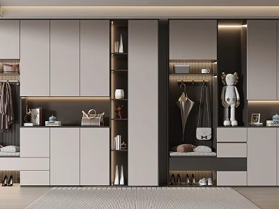 Modern Elegant Shoe Cabinet With Hanging Area And Storage Shelves 3d model