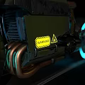 Futuristic Cyberpunk Motorcycle With Neon Wheels Blue Handlebars Yellow Stickers And Copper Exhaust