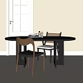 Elegant Modern Dining Table And Chair Set With Round Black Surface And Leather Seats 3d model